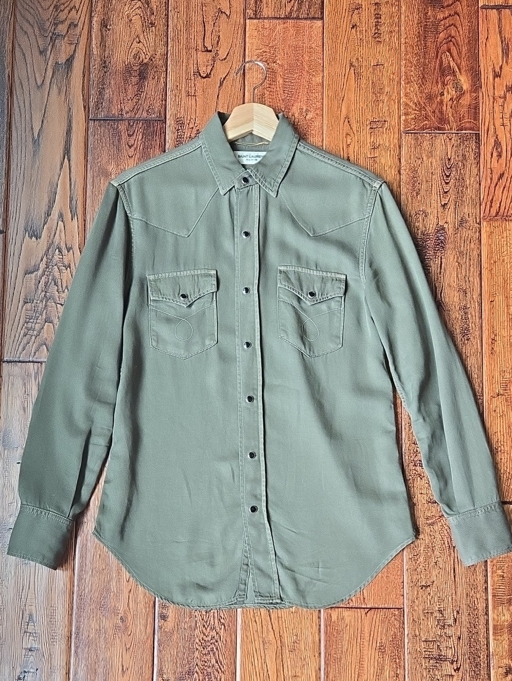 Saint Laurent Olive Green Casual Button-Down Shirt